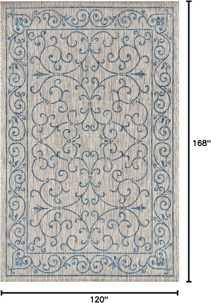 JONATHAN Y Vintage Filigree Indoor Outdoor Area Rug 10X14 Gray/Navy, Charleston Textured Weave for Backyard, Patio, Porch, Easy-Cleaning, High Traffic, Pet-Friendly, Non-Shedding (SMB106C-14)