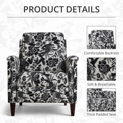 Floral Accent Chair Set of 2, High Back Upholstered Armchair with Solid Wooden Legs, Padded Armrest and Removable Comfortable Cushioned Seat Single Sofa for Living Room, Bedroom, Black