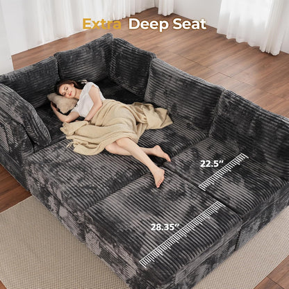 HOOOWOOO Modular Sectional Sofa,5 Pieces Sectional Couches for Living Room,98X98 L Shaped Cloud Couch Set(Grey Velvet Corduroy)