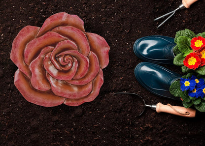 NAT & Jules Rose Flower Shaped Dimensional Indoor Outdoor 12 inch Cast Resin Decorative Garden Stepping Stone, Patio, Walkway Sculpture Yard Art, Colorful Blush