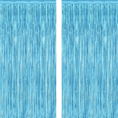 2 Pack Backdrop Curtains, 3.28 Feet x 7.05 Feet Sky Blue Tinsel Backdrop, Metallic Fringe Curtains Foil Tinsel Party Streamer, Winter Backdrop Happy Birthday Party Supplies
