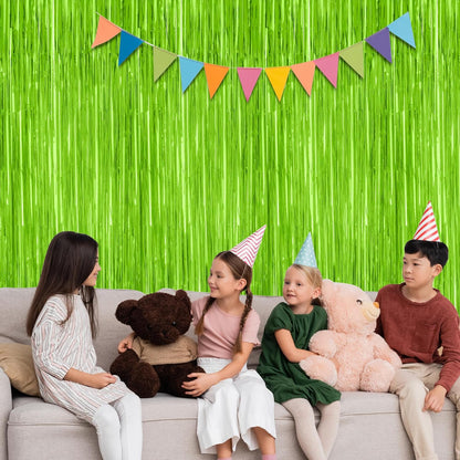 2 Pack Backdrop Curtains, 3.28 Feet x 7.05 Feet Grass Green Fringe Curtains, Metallic Tinsel Backdrop Foil Curtains Streamer, Party Supplies Party Decorations Photo Props