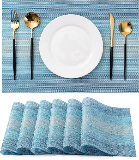 CADONO Placemats Set of 6 Washable Indoor/Outdoor Vinyl Place Mats for Dining Table Durable Non-Slip Heat Resistant PVC Weave Table Mats（Ocean Geode）