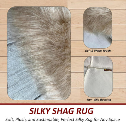 LAMBZY Faux Sheepskin Hypoallergenic Free Shape Silky Shag Rug, Luxury Shaggy Silky Plush Carpet for Bedrooms Rugs Living Room Kids Rooms Sofa Floor Rugs (Decto 10 Pelts 6'x10', 180x300cm Camel)