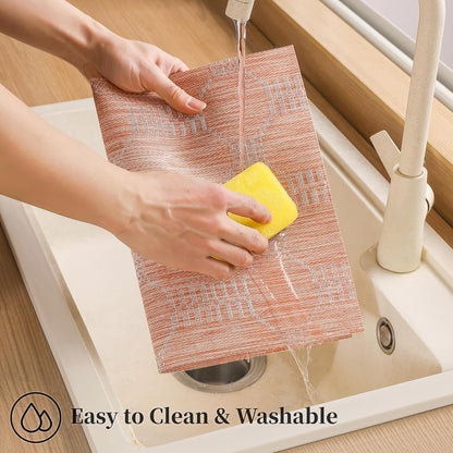 Leetaltree Coral Placemats Set of 6 - Heat Resistant Non-Slip Place mats for Dining Table, Washable Durable PVC Vinyl Woven Table Mats（Coral, 6）