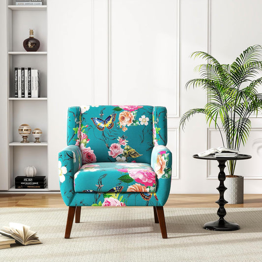 UIXE Floral Accent Chair, Modern Upholstered Armchair in Fabric for Living Room, Comfy Club Arm