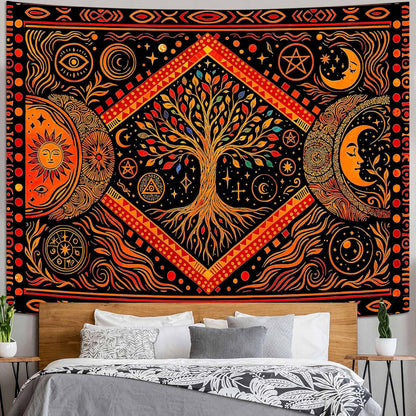 Lunerfex Tree of Life Sun Moon Stars Wall Tapestry, Cosmic Harmony Symbol Tapestries for Home Decor, Mystical Tapestry 80x60 Inch