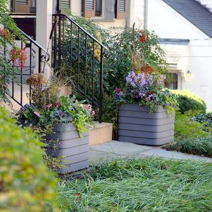 Crescent Garden TruDrop Self Watering Slat Square Box Planter - Indoor Outdoor Planter Box with Built-in Reservoir & Water Level Indicator, All Weather Flower Pot, 22'' (Caviar Black)