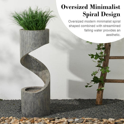 Glitzhome Tiered Outdoor Water Fountain with LED Light, Modern Spiral Outdoor Fountain with Stone Planter, Freestanding Curved Waterfall Fountains for Garden Patio Deck Porch, 40”H
