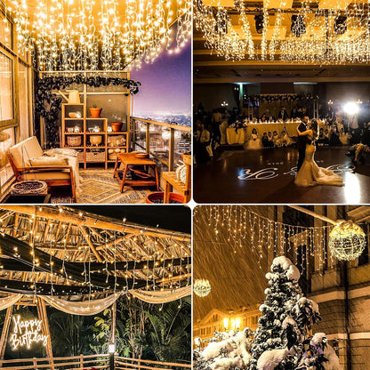 Icicle Lights for Outside 99ft 1216 LED Christmas Lights Outdoor 8 Modes with 228 Drops, Waterproof Plug in Fairy String Lights for Party, Holiday, Wedding, Christmas Decoration, Warm White