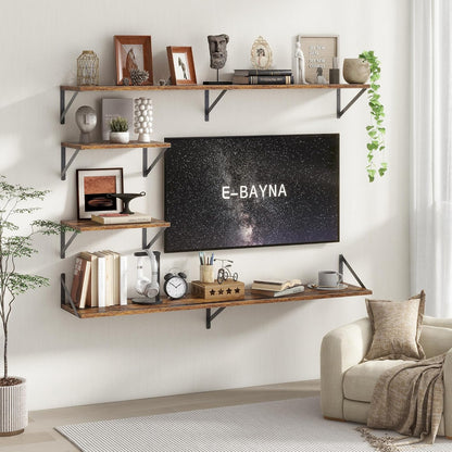 Floating Shelves 55 Inch Long, 10" Deep Floating Shelves, Wall Shelves 55 x 10, Set of 2, Wide Large Display Storage Shelves for Bathroom, Living Room, Rustic Wood Shelves with Brackets, Rustic Brown