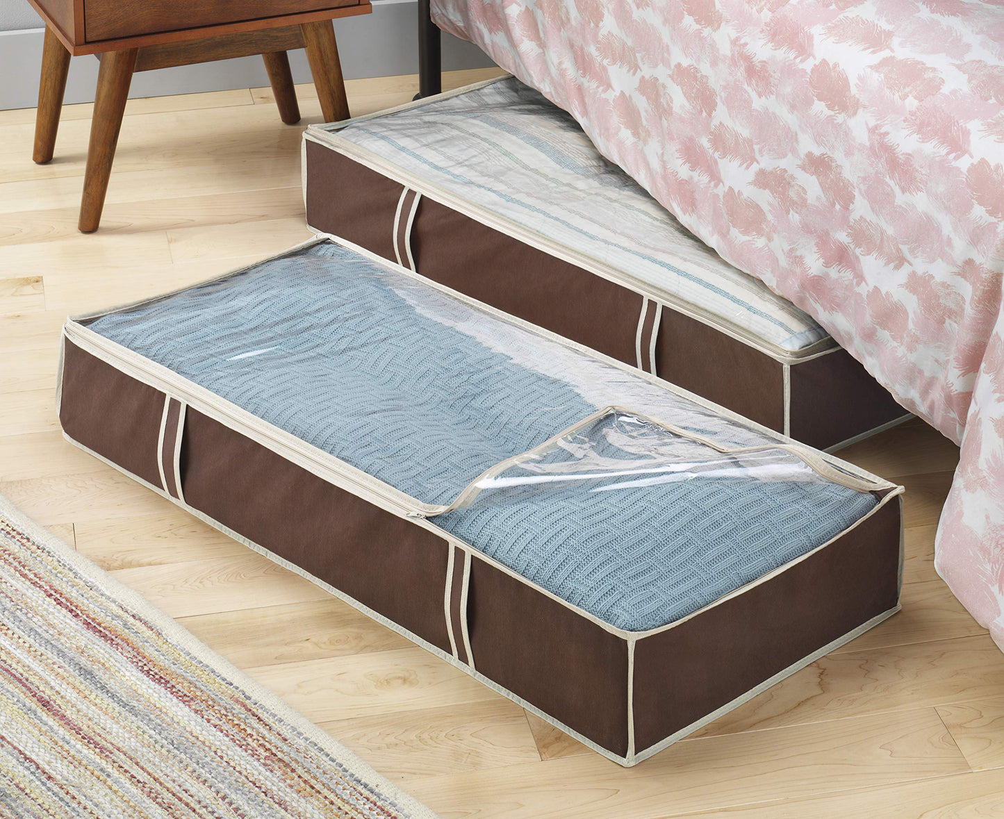 Whitmor Under Bed Storage Bags 2 Pack, Zippered Underbed Storage Containers with Clear Window and