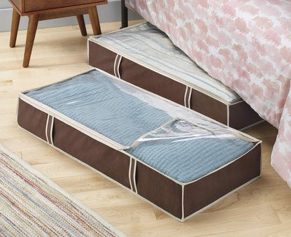 Whitmor Under Bed Storage Bags 2 Pack, Zippered Underbed Storage Containers with Clear Window and