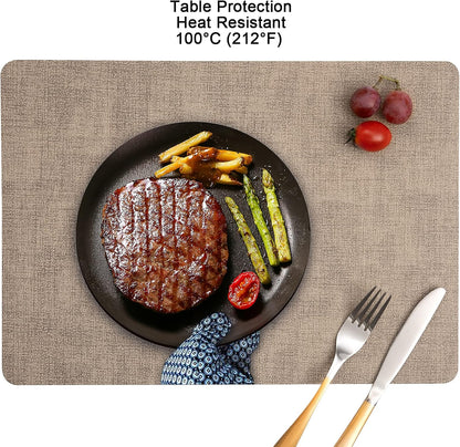 Myir JUN Placemats Dual Sided, Faux Leather Place Mats Set of 6 Indoor Placemat for Dining Table Outdoor Place Mat Manteles Individuales Square Non-Slip Washable Table Mats (Gray Beige, Set of 6)