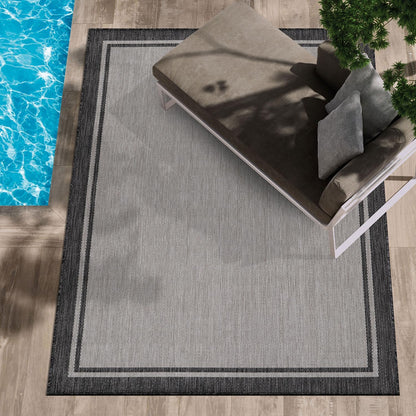 CAMILSON Indoor Outdoor Rug, 6x9 Bordered Gray Modern Area Rugs for Indoor and Outdoor Patios, Kitchen and Hallway Mats, Washable Porch Deck Outside Carpet (Bordered Grey, 6 x 9)