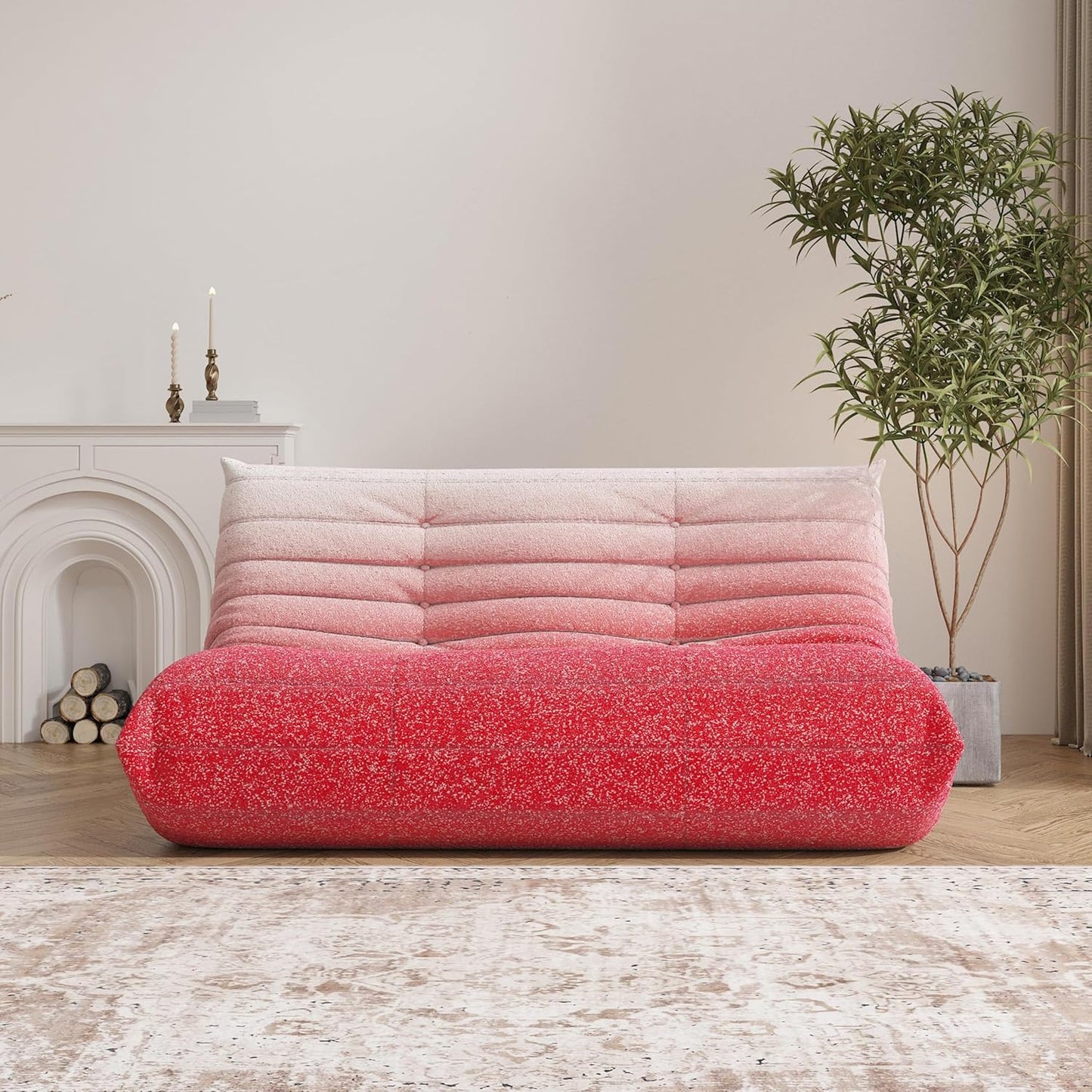 Bean Bag Chair, Loveseat Fireside Chair Bean Bag Sofa Large Bean Bag Chair for Adults, 2 Seater Bean Bag Chairs for Teens with High Density Comfortable Foam, Bean Bag for Living Room (Pink&White)