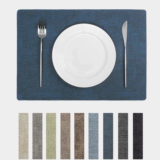 Chrysameld Vinyl Placemats Set of 8 - Faux Leather 100% Waterproof Oil-Proof Wipeable PU Place Mats, Heat Resistant Anti Slip Reversible Table Mats for Indoor & Outdoor Use,(17×12Inch, Navy Blue)