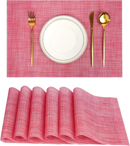 Placemats Set of 6，Non-Slip PVC Weave Table Mats Easy to Clean，Heat Resistant Place Mats for Kitchen Dining Table Decoration Indoor Outdoor，Red