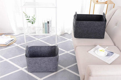 Minoisome Storage Basket Felt Storage Bin Collapsible& Convenient Box Organizer with Carry Handles for Office Bedroom Closet Babies Nursery Toys Laundry (Dark grey, 15.7inch（L）×11inch（W）×10inch（H）)
