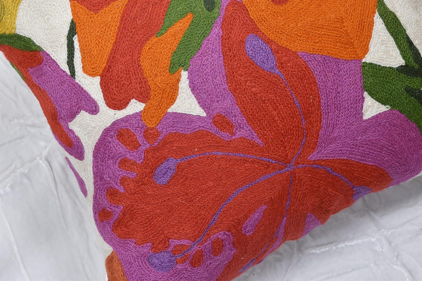 Floral Bloom Pillow Cover | Suzani Accent Pillowcase | Flower Accent Cushions | Hand Embroidered Wool Cushion - 18x18