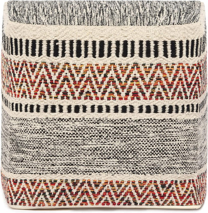 REDEARTH · Tufted Pouf Ottoman with Filler Textured Storage Cube Bean Bag Pouffe Footrest for Living Room, Bedroom, Nursery, Home Decor - 100% Cotton (17.5"X17.5"X17.5", Motley Bohemia Multi)