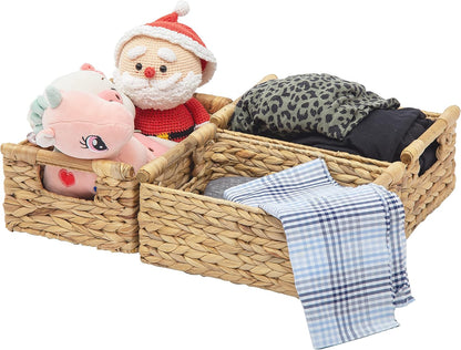 VATIMA Hyacinth Small Wicker Basket 11.6x8.1x4.9" - Bathroom Organizer, Wooden Handle, Decorative Storage