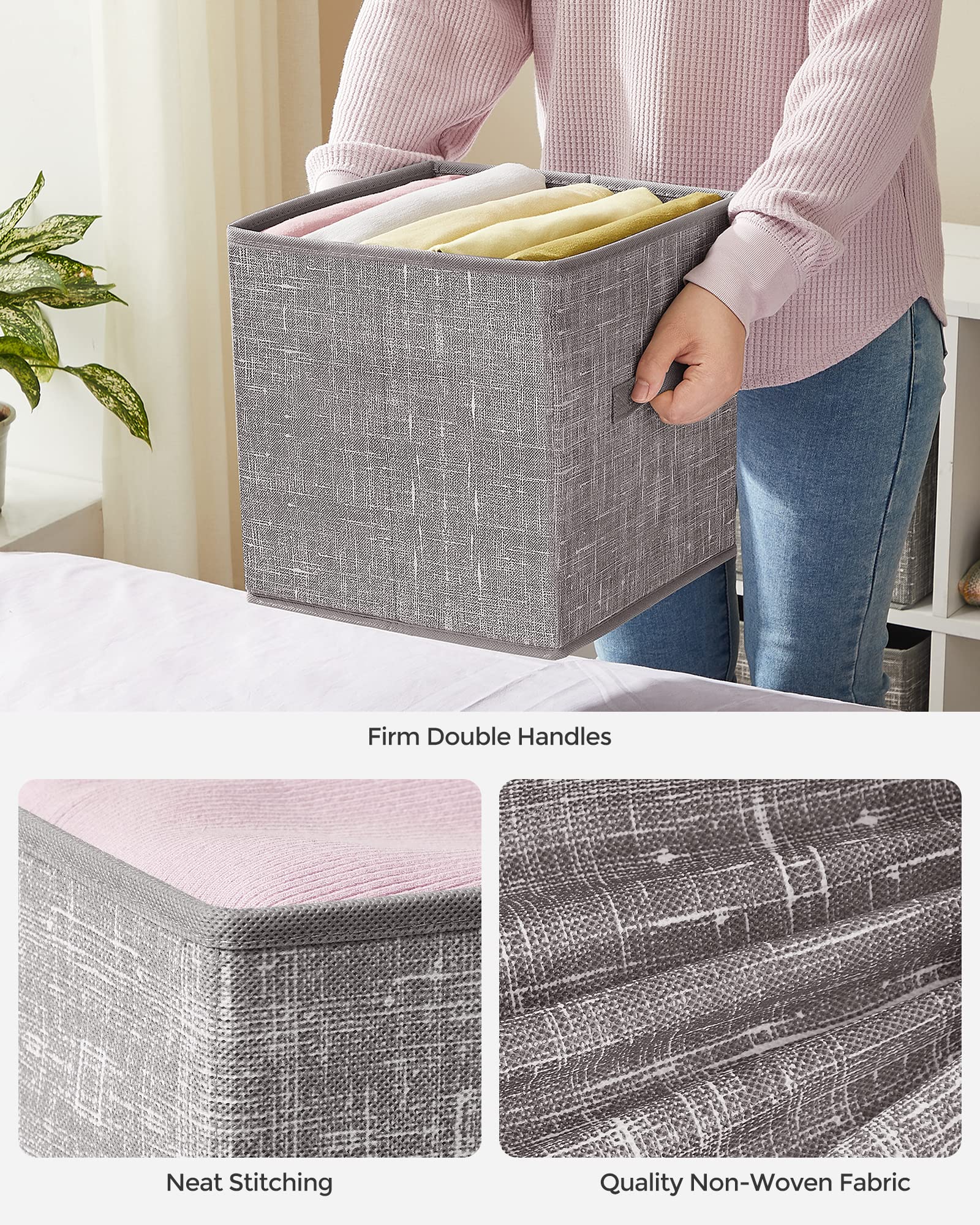 SONGMICS Storage Cubes, 11-Inch Non-Woven Fabric Bins with Double Handles, Set of 6, Closet
