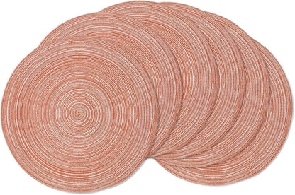AHHFSMEI Round Braided Placemats Set of 6 Round Table Mats for Dining Tables Natural Woven Heat Resistant Place mats 15 Inch (Light Orange)