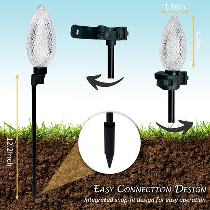 AWQ 10 LED 24.6FT Christmas Pathway Lights, Multi & Warm Color Pinecone Marker Lights with 10 Steel Stake & 11 Modes, Connectable Ground Light for Lawn, Patio, Walkway, Sidewalk (10)