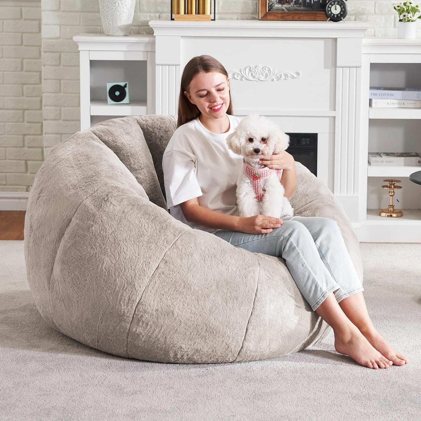 Hobestluk Bean Bag Chairs Large Bean Bag Couch for Adults Stuffed Sofa Chair Comfy Giant Bean Bag Chair with Spacious Design for Reading, Playing or Relaxing (Brown)