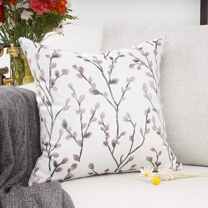 YOUR SMILE Classical Embroidery Jacquard Pink Leaf Pattern Square Decorative Throw Pillow Case Cushion Cover 18x18 inch