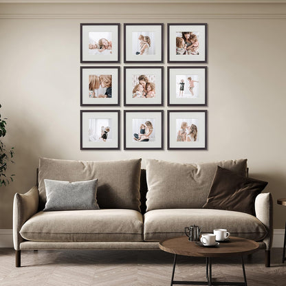 Sheffield Home 9 Piece Gallery Wall Frame Set, 12x12 Inch, Dark Oak