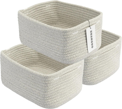 Small Woven Storage Baskets 12“X8”X5“ Decorative Rope Bins for Organizing Shelves, Closets, and Toys, Empty Gift Baskets, Cute Organizer Basket for Home and Office (grey, regular)