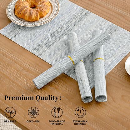Leetaltree LightSteel Blue Placemats Set of 6 - Heat Resistant Non-Slip Place mats for Dining Table, Washable Durable PVC Vinyl Woven Table Mats（LightSteel Blue, 6）