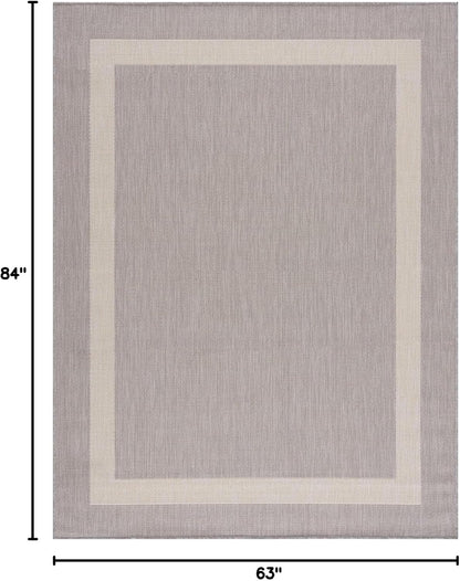 CAMILSON Outdoor Rug 8x10,Modern Outside Rugs for Patios Porches Waterproof Durable Washable Non-Shedding, Easy-to-Clean Indoor Outdoor Area Carpet (8 x 10, Bordered - Gray/White)