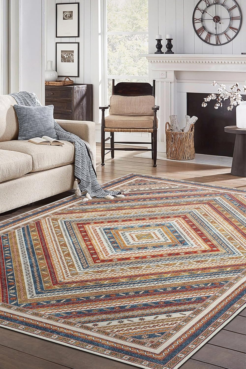 Keen Home Design 4x6 Rug - Machine Washable Area Rug with Non-Slip Backing, Ideal for Living Room, Dining Room, Bedroom - Vintage, Easy Clean, Durable, Low Pile Rug - (4' x 6')