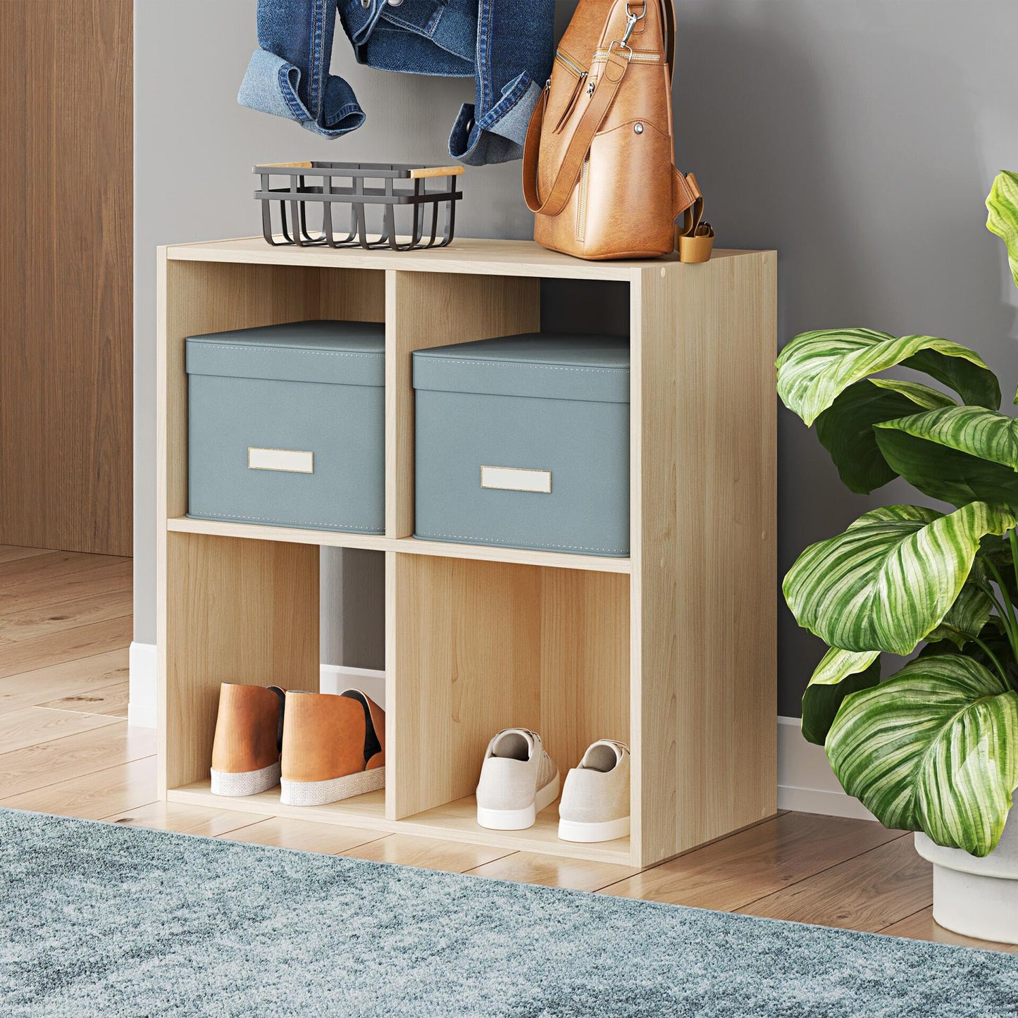 Signature Design by Ashley 4 Cube Organizer Bookcase, Light Brown Ash