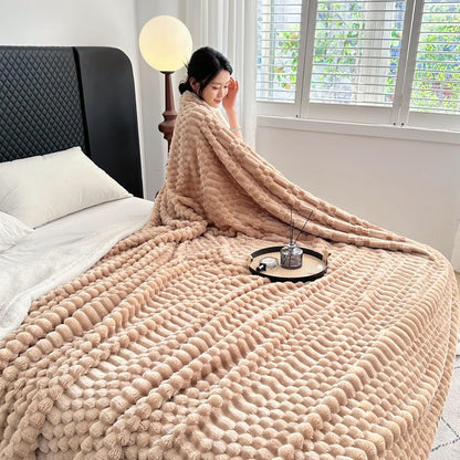 UKELER Sherpa Throw Blanket 60 × 80 inch, 470 GSM Striped Sherpa Fleece Blanket for All Season, Warm and Cozy Blankets for Couch Sofa Bed Office Camping, Camel