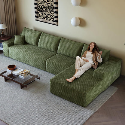 136" Sectional Couches for Living Room Modern Modular Sofa with L-Shape Couchs Upholstered Boneless Couch Deep Seat Sectional Couch with Chaise (Green, Right Facing Chaise+3Seaters)