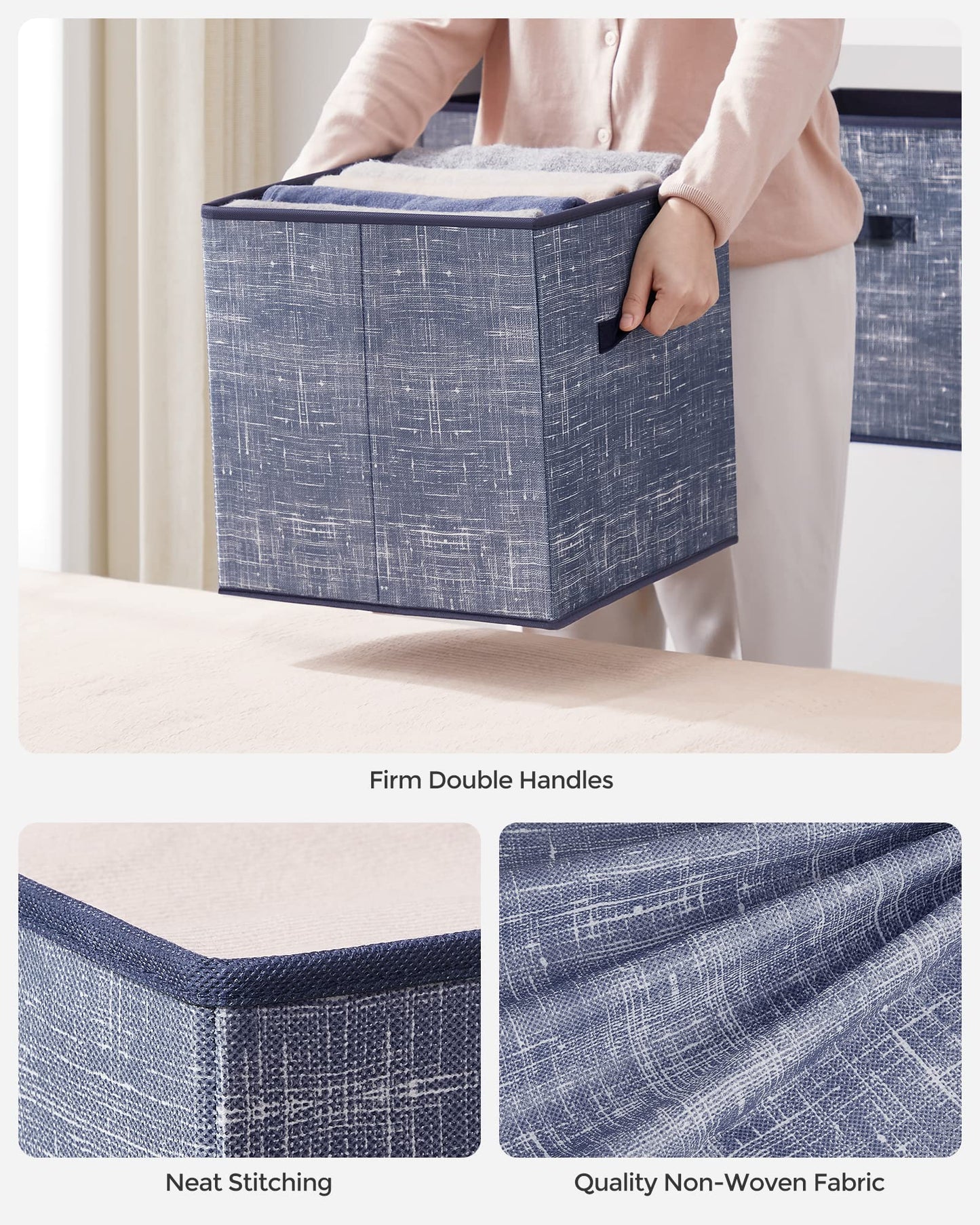 SONGMICS Storage Cubes, 13-Inch Non-Woven Fabric Bins with Double Handles, Set of 6, Closet