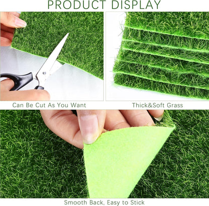 Elcoho 12 Pieces Fake Grass for Crafts Fairy Garden 6 x 6 Inches Artificial Garden Grass for Miniature Ornament Dollhouse DIY Decoration