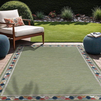 Beverly Rug Outdoor Rug 8x10 Modern Bordered Area Rugs for Indoor and Outdoor Patio Easy to Clean Non Shedding Living Room Porch Garden Washable Outside Carpet (8 x 10 Green)