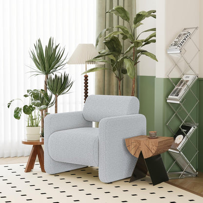 Accent Chair, Modern Boucle Fabric Armed Chair, Comfortable Single Sofa Chair for Living Room, Solid Wood Frame, Comfy Side Chair for Bedroom, Office, Reading(Grey)