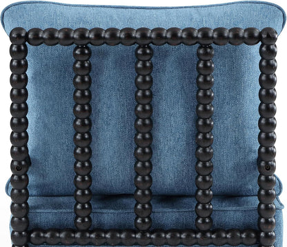 DUHOME Linen Fabric Spindle Accent Chair with Wood Frame,Modern Accent Spool Chairs with Padded Spring Seat and Brushed Blue Base for Living Room Bedroom Farmhouse Home Office Belcony