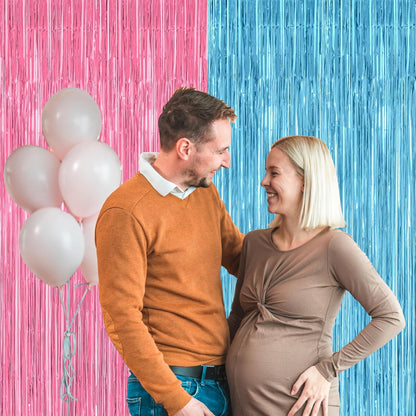2 Pack Gender Reveal Decorations, 3.28 FT x 7.05 FT Pink and Blue Fringe Backdrop, Metallic Boy or Girl Foil Fringe Curtains Tinsel Backdrop Party Streamers, Birthday Party Decor Photo Booth Props