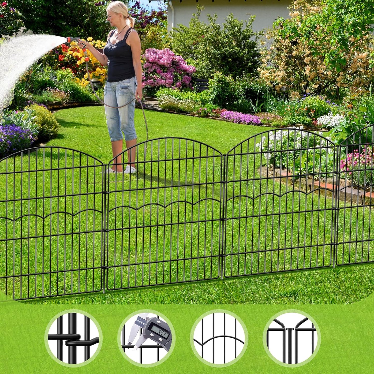 Decorative Garden Fence 6 Panels 6 Panels 13.4 ft (L)×32in (H) Metal Garden Fences, No Dig Animal Barrier Fencing Rustproof Wire Border Temporary Dog Fence Outdoor for Patio Backyard Lawn - No Door