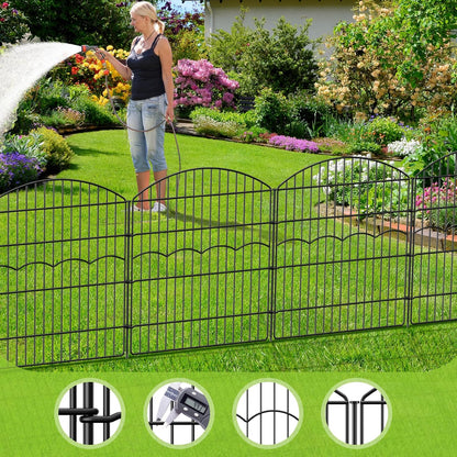 Decorative Garden Fence 6 Panels 6 Panels 13.4 ft (L)×32in (H) Metal Garden Fences, No Dig Animal Barrier Fencing Rustproof Wire Border Temporary Dog Fence Outdoor for Patio Backyard Lawn - No Door