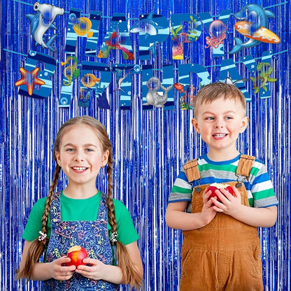 Dark Blue Tinsel Backdrop Streamers - GREATRIL Party Streamers Backdrop Foil Fringe Curtains for Birthdays/Bachelorette/Bridal Shower/Engagement Decorations - 1m x 2.5m - Pack of 2