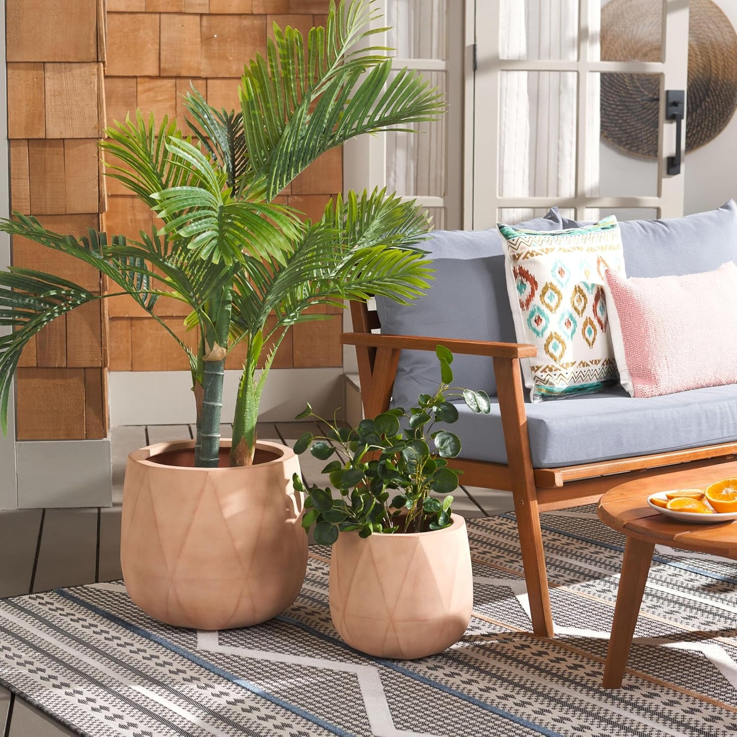 SAFAVIEH Outdoor Collection Kane Terracotta Cement Ficonstone Planter Pot Set of 2