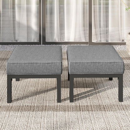 Solaste Outdoor Footstools Patio Ottoman Set of 2, Aluminum All-Weather Outdoor Footrest Seat with Removable Cushions, Patio Furniture Ottomans for Garden, Backyard, Poolside-Gray